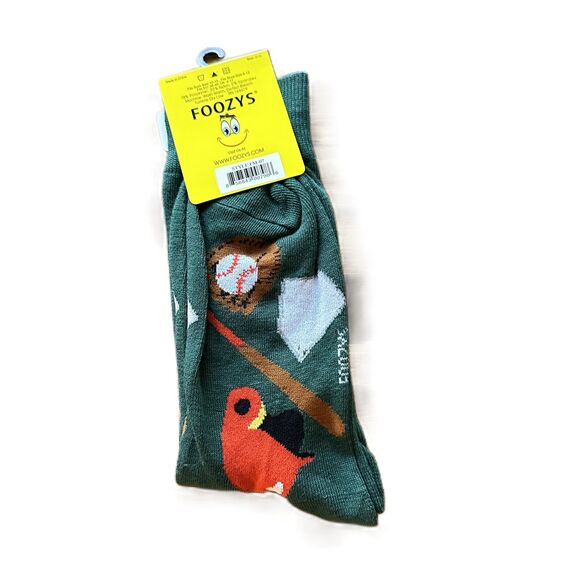 Foozys Green Crew Length Baseball Theme Socks Mens One Size New - Picture 2 of 2